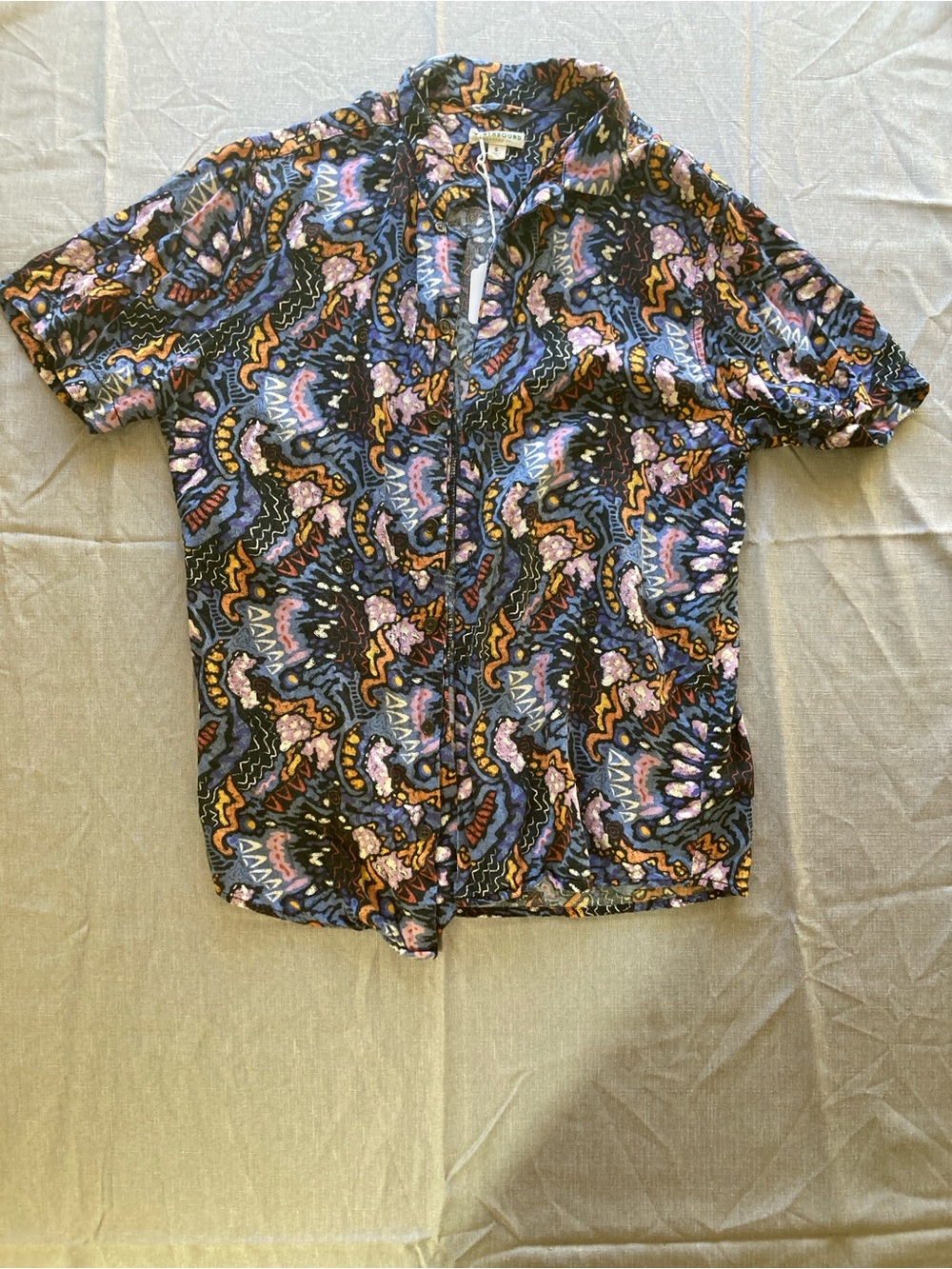 Earthbound Printed Short-Sleeve Button-Up Shirt funky boho indie retro